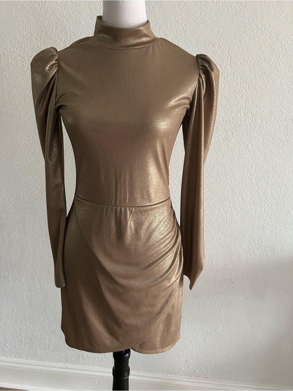 Reformation Long Sleeve Mock Neck Bodycon Dress in Taupe